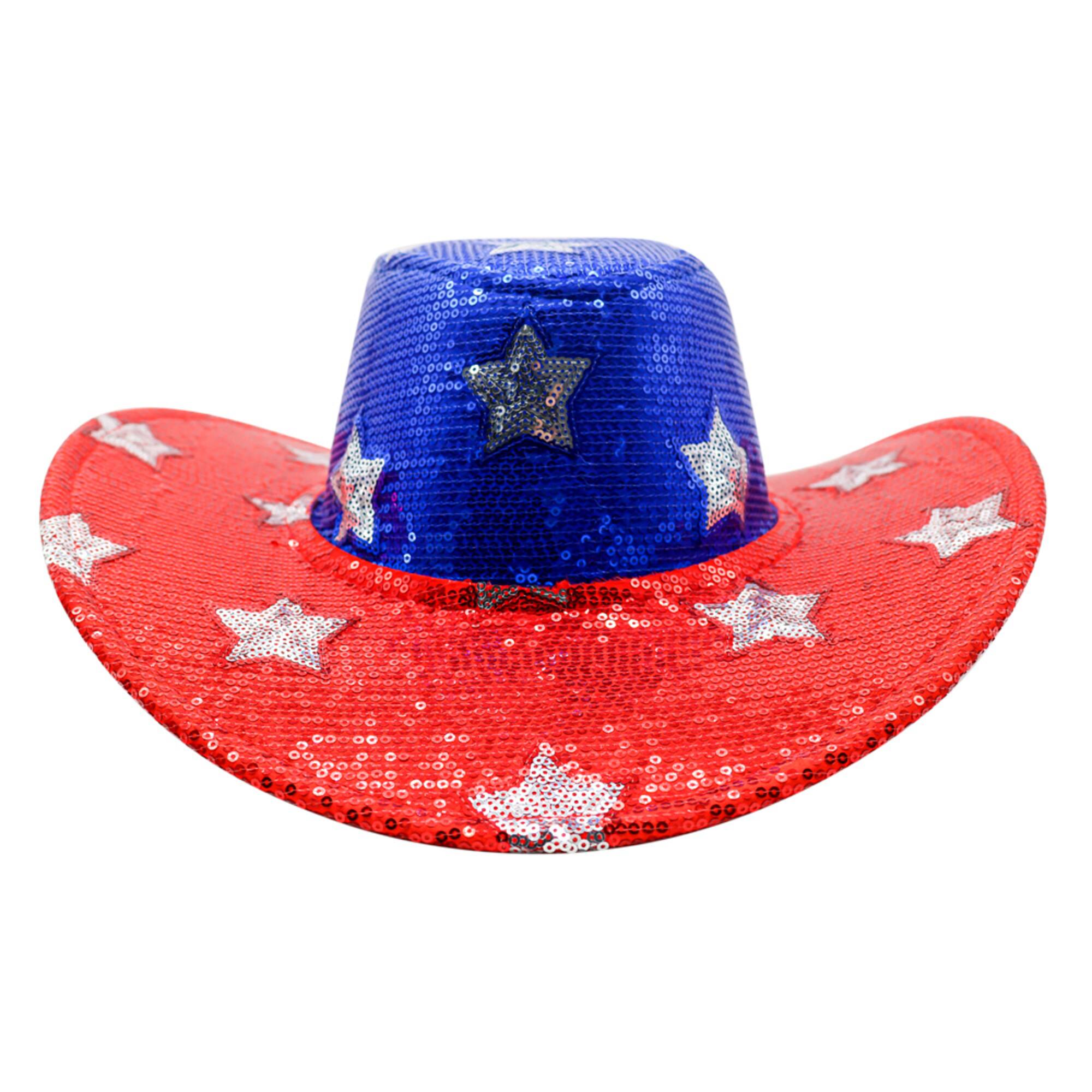 Red & Blue Star Sequin Cowboy Hat by Celebrate It™